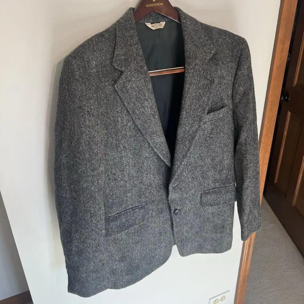 Vintage Bruce Hulme Savile Row Wool Herringbone Sport Coat Blazer USA Mens M Ivy